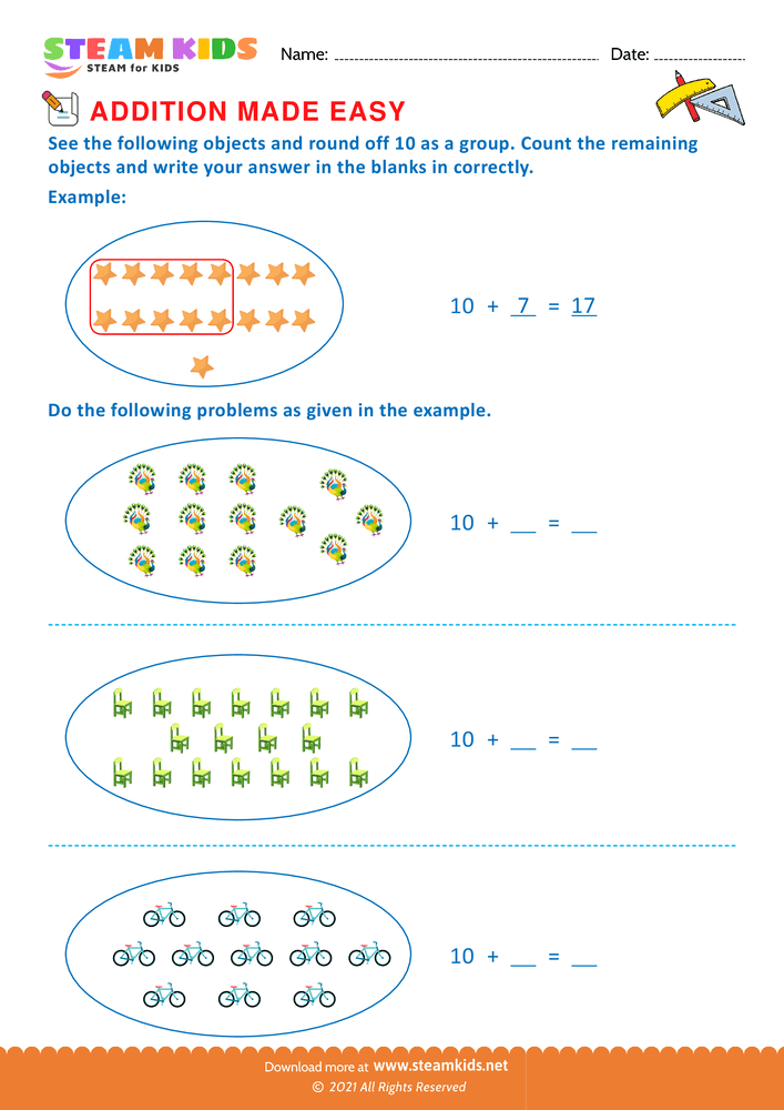 Free Math Worksheet - Addition made easy - Worksheet 1