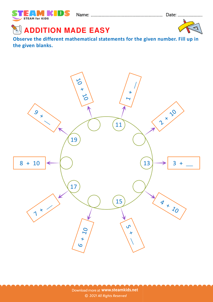 Free Math Worksheet - Addition made easy - Worksheet 2