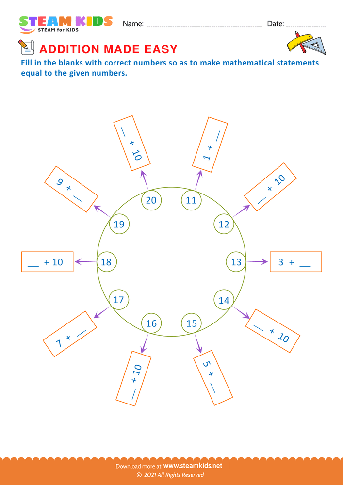 Free Math Worksheet - Addition made easy - Worksheet 3