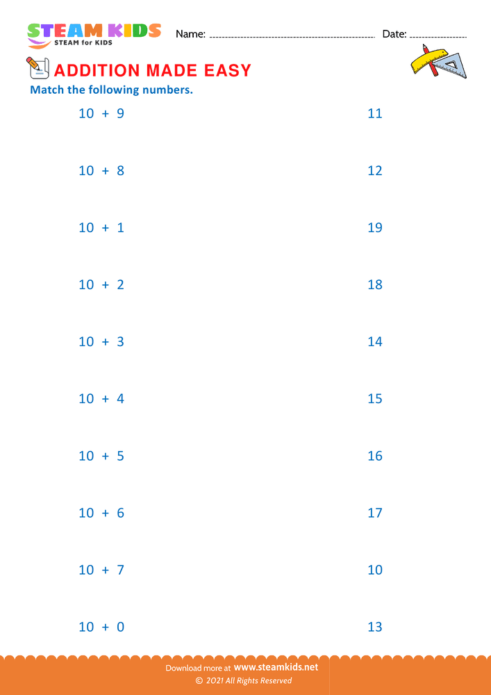 Free Math Worksheet - Addition made easy - Worksheet 4
