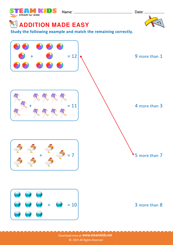 Free Math Worksheet - Addition made easy - Worksheet 6