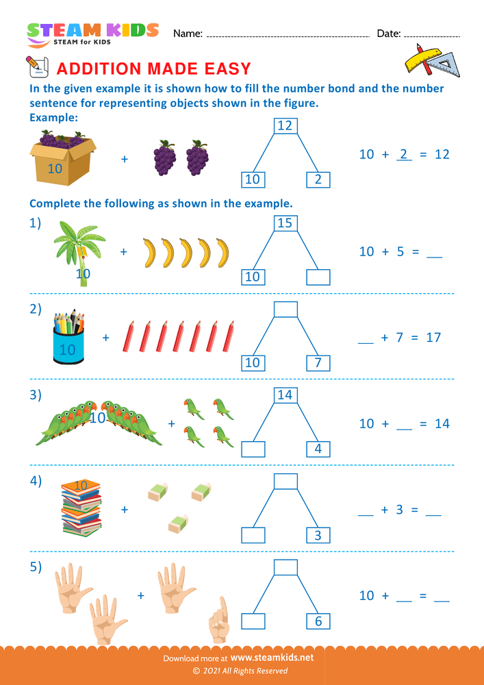 Free Math Worksheet - Addition made easy - Worksheet 7