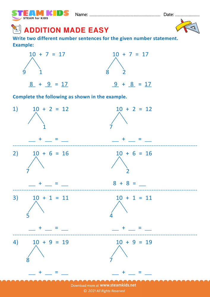 Free Math Worksheet - Addition made easy - Worksheet 9