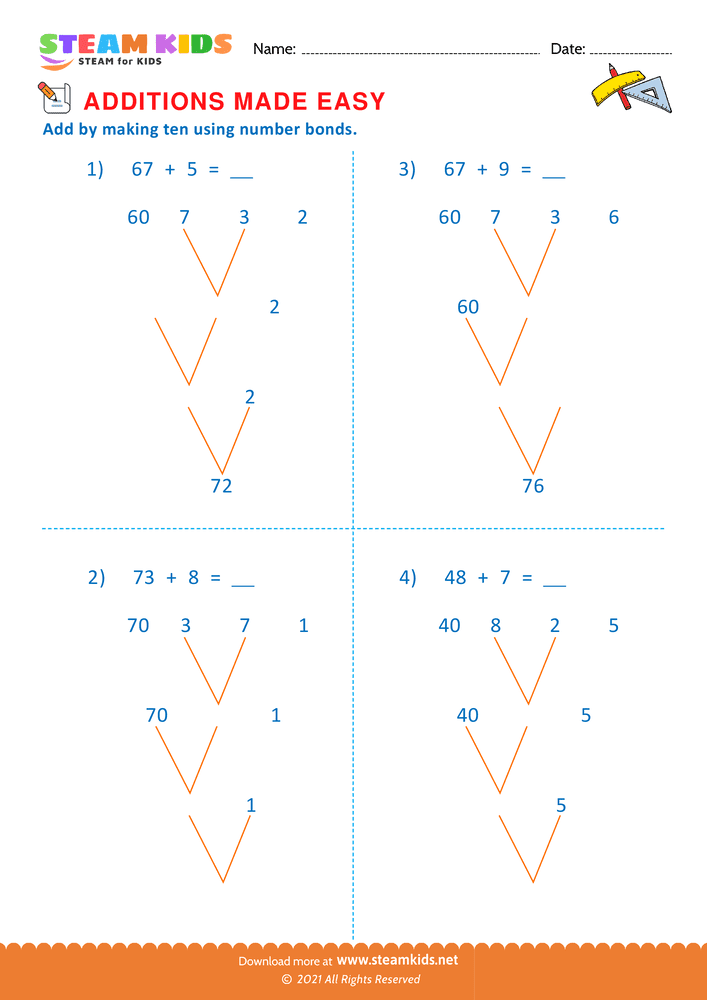 Free Math Worksheet - Addition made easy - Worksheet 16