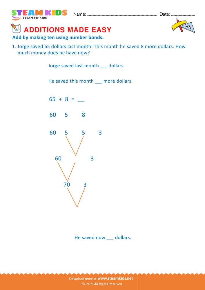 Free Math Worksheet - Addition made easy - Worksheet 22