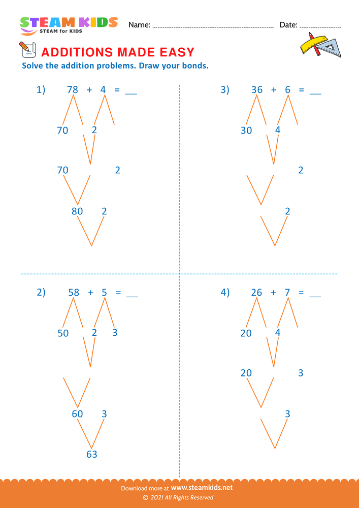 Free Math Worksheet - Addition made easy - Worksheet 25