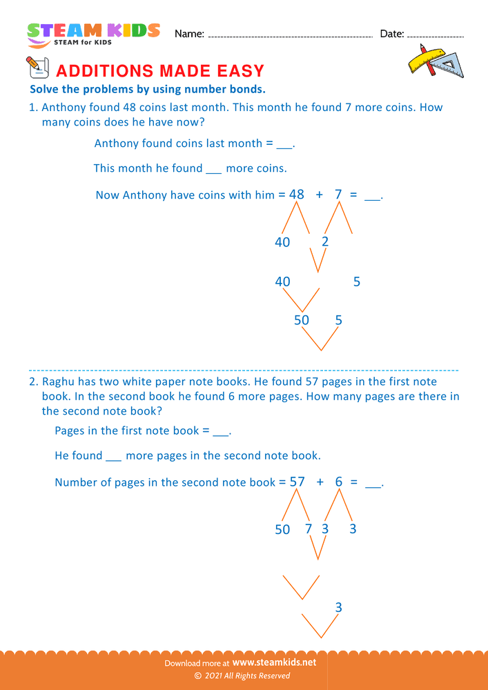 Free Math Worksheet - Addition made easy - Worksheet 27