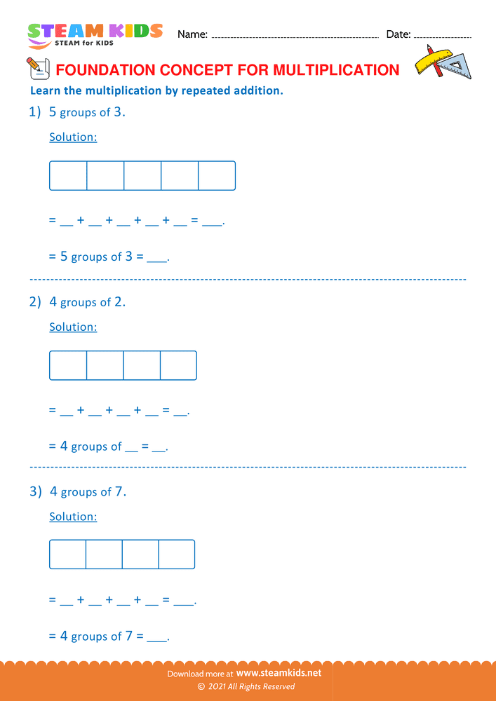 Free Math Worksheet - Multiplication by repeated addition - Worksheet 6