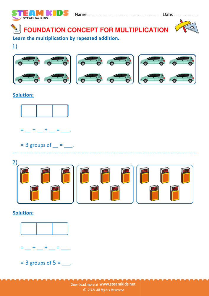 Free Math Worksheet - Multiplication by repeated addition - Worksheet 9