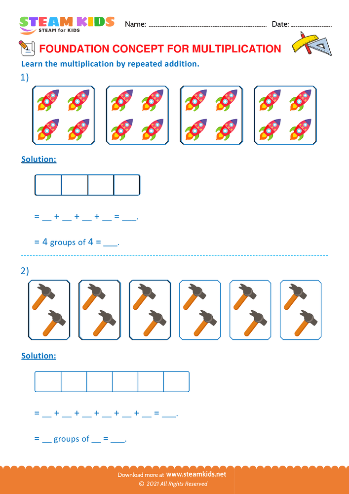 Free Math Worksheet - Multiplication by repeated addition - Worksheet 10