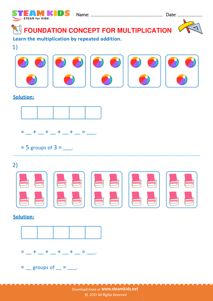 Free Math Worksheet - Multiplication by repeated addition - Worksheet 11