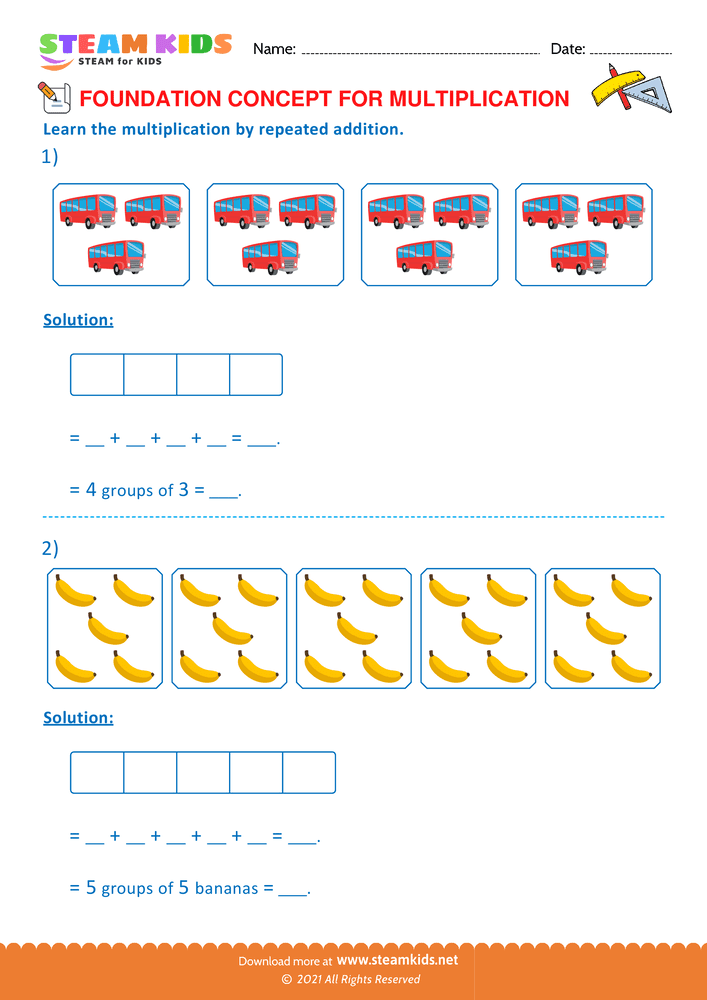 Free Math Worksheet - Multiplication by repeated addition - Worksheet 12