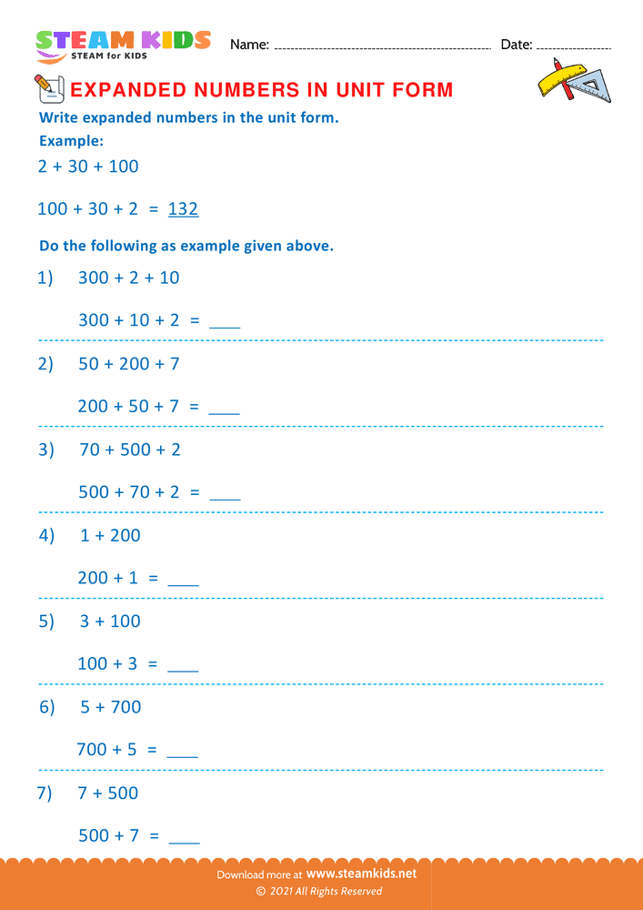 Free Math Worksheet - Unit Numbers in Expanded Form - Worksheet 1