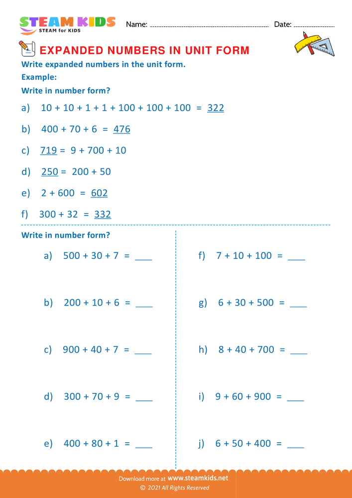 Free Math Worksheet - Unit Numbers in Expanded Form - Worksheet 4