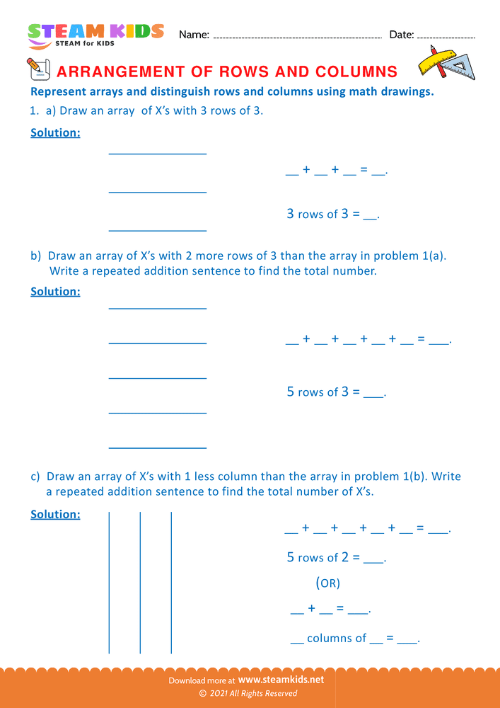 Free Math Worksheet - Arrangement of Rows and coloumns - Worksheet 5