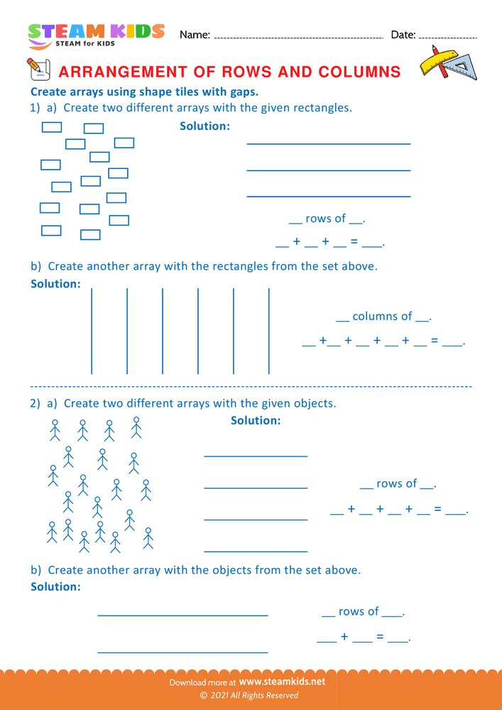 Free Math Worksheet - Arrangement of Rows and coloumns - Worksheet 8
