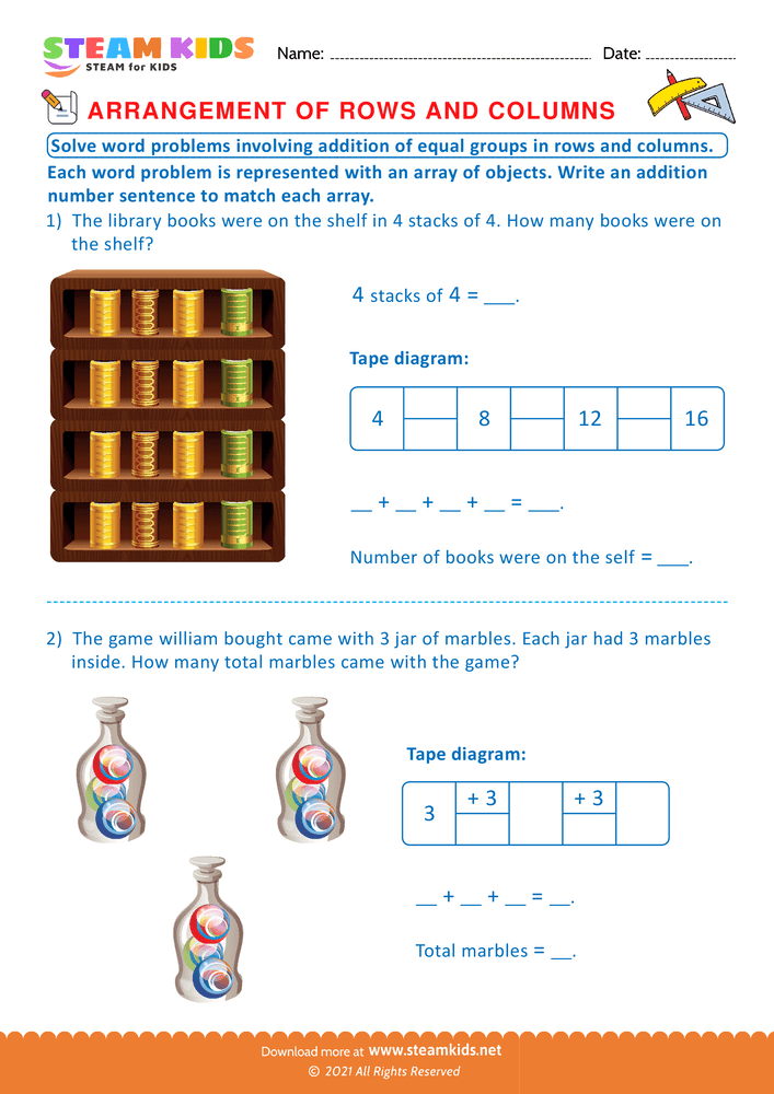 Free Math Worksheet - Arrangement of Rows and coloumns - Worksheet 18