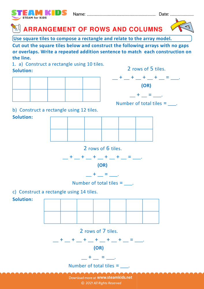 Free Math Worksheet - Arrangement of Rows and coloumns - Worksheet 24