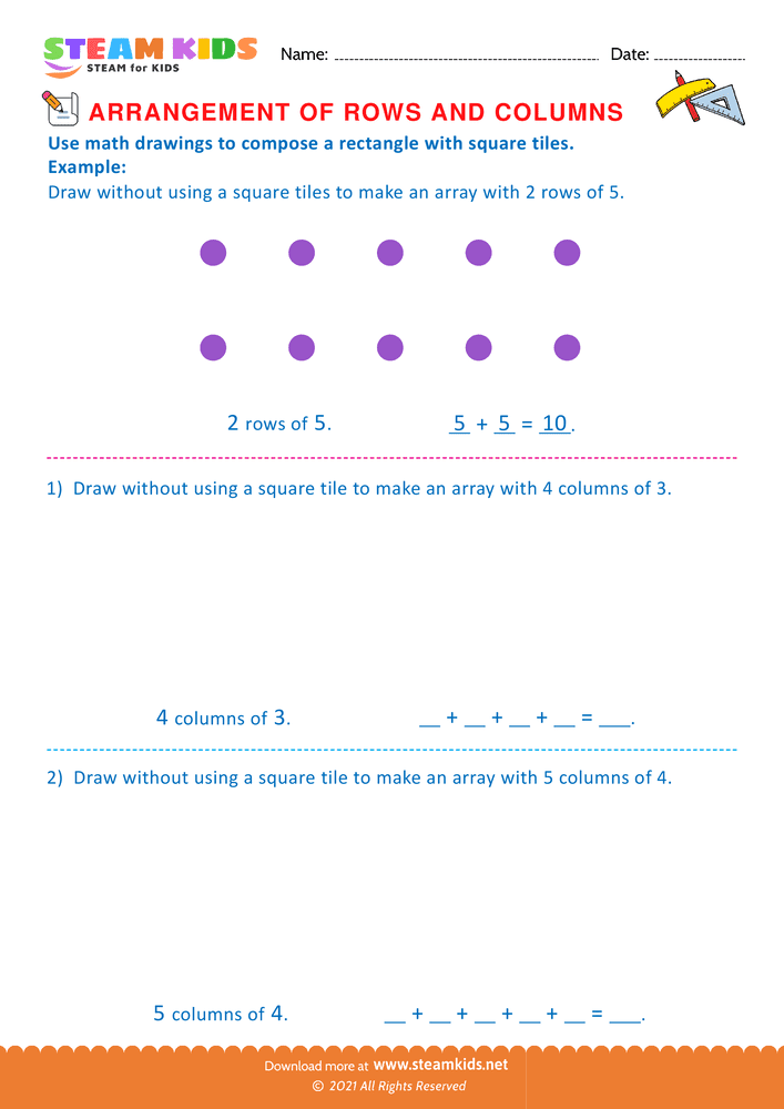 Free Math Worksheet - Arrangement of Rows and coloumns - Worksheet 33