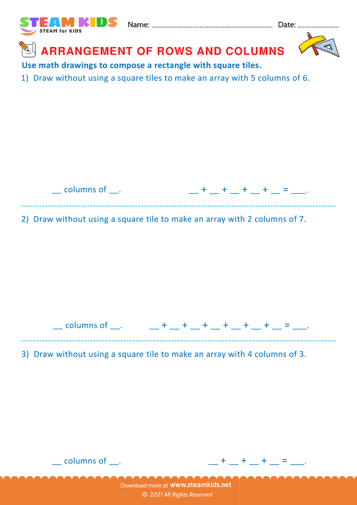 Free Math Worksheet - Arrangement of Rows and coloumns - Worksheet 34