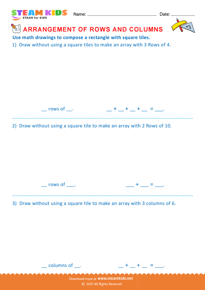 Free Math Worksheet - Arrangement of Rows and coloumns - Worksheet 35