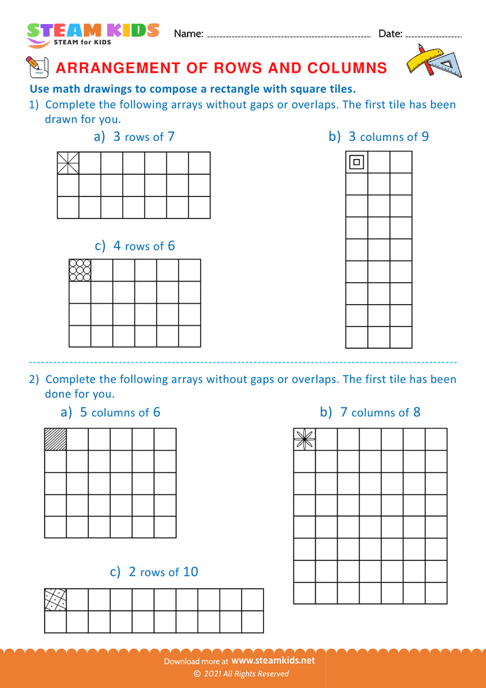 Free Math Worksheet - Arrangement of Rows and coloumns - Worksheet 38