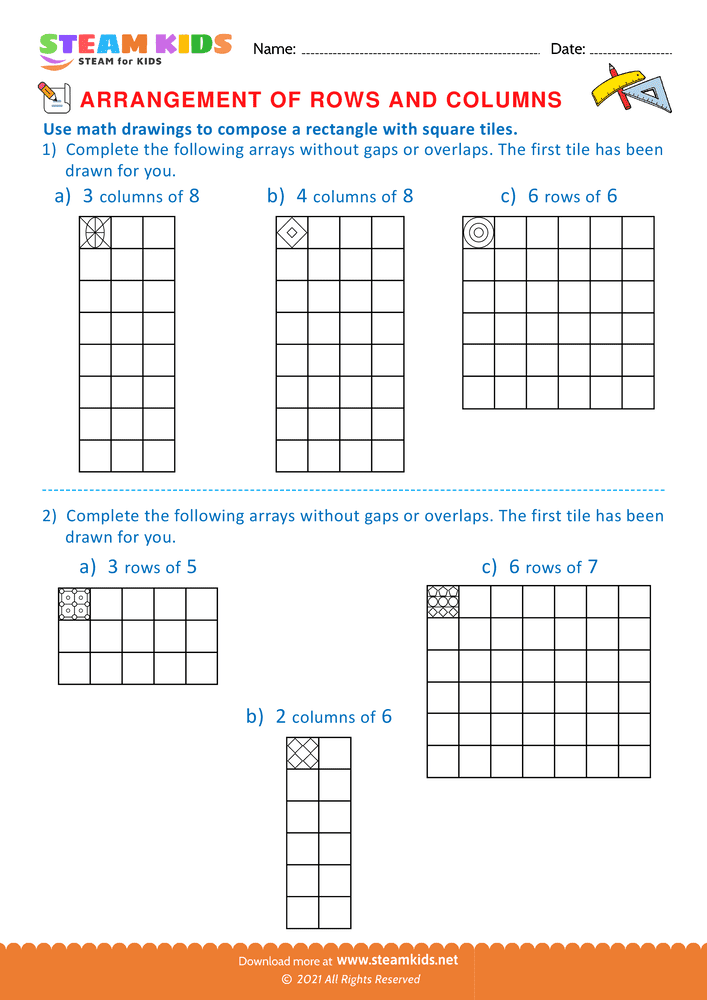 Free Math Worksheet - Arrangement of Rows and coloumns - Worksheet 40