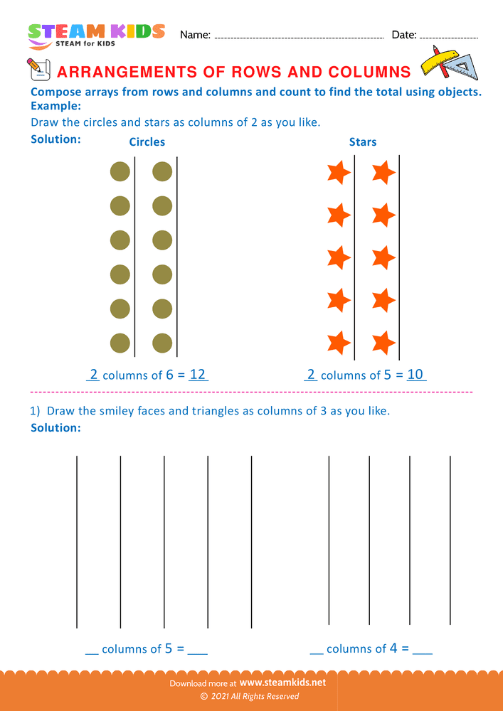 Free Math Worksheet - Arrangement of Rows and coloumns - Worksheet 47