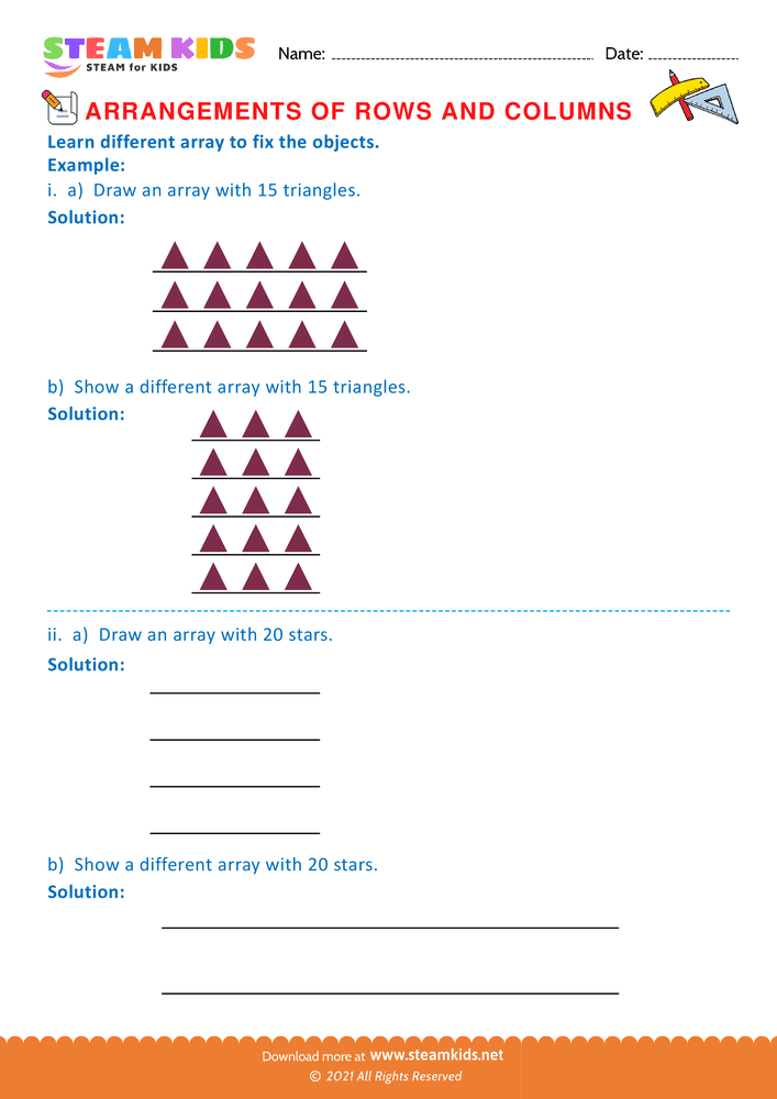 Free Math Worksheet - Arrangement of Rows and coloumns - Worksheet 52