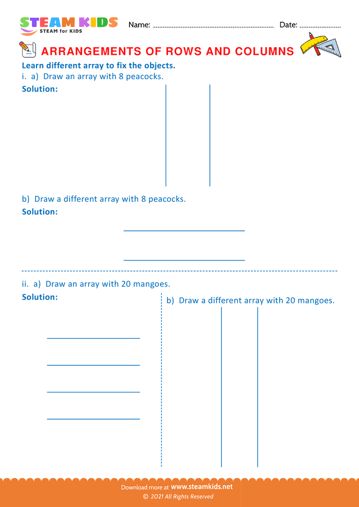Free Math Worksheet - Arrangement of Rows and coloumns - Worksheet 55