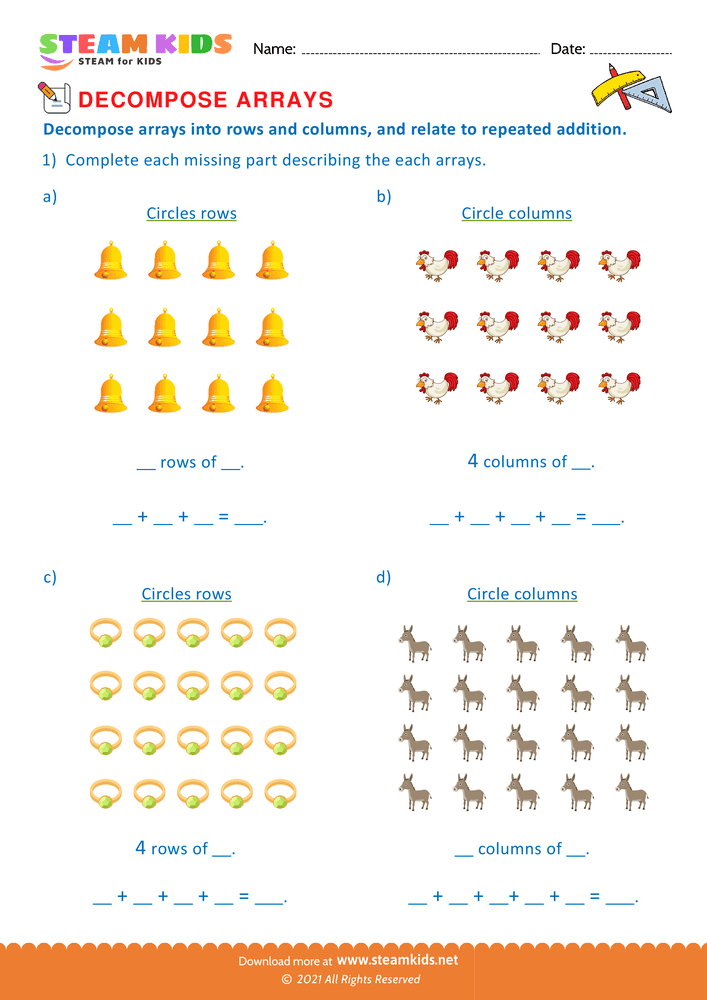 Free Math Worksheet - Decompose Arrays - Worksheet 3