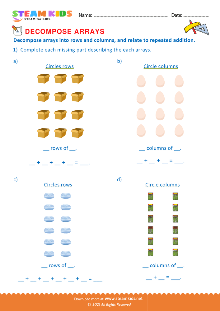 Free Math Worksheet - Decompose Arrays - Worksheet 5