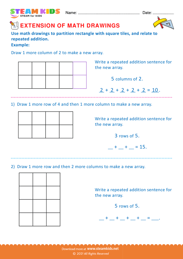 Free Math Worksheet - Extension of Math Drawings - Worksheet 1