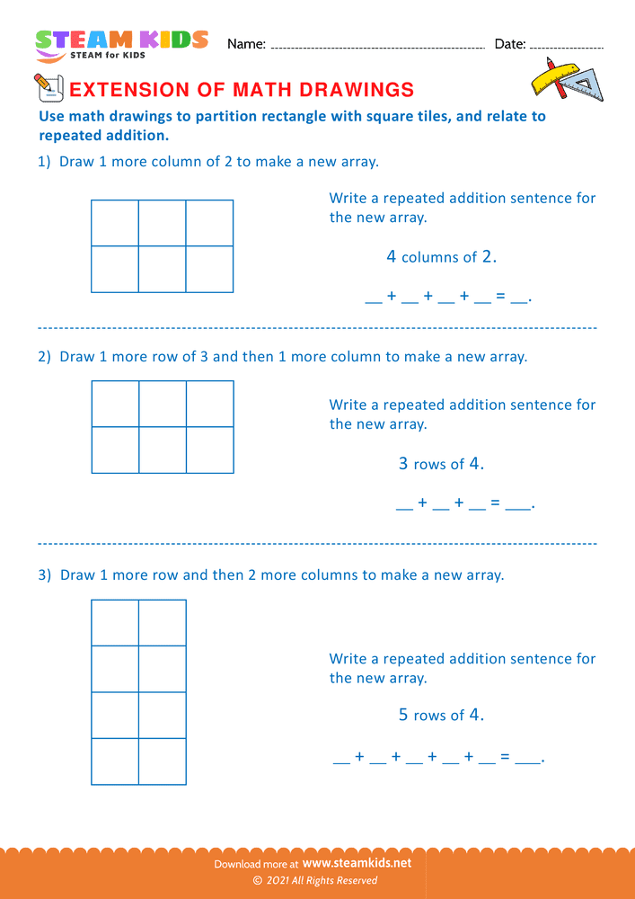 Free Math Worksheet - Extension of Math Drawings - Worksheet 2