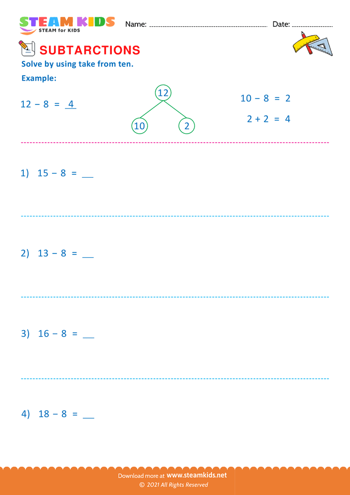 Free Math Worksheet - Take from ten - Worksheet 1