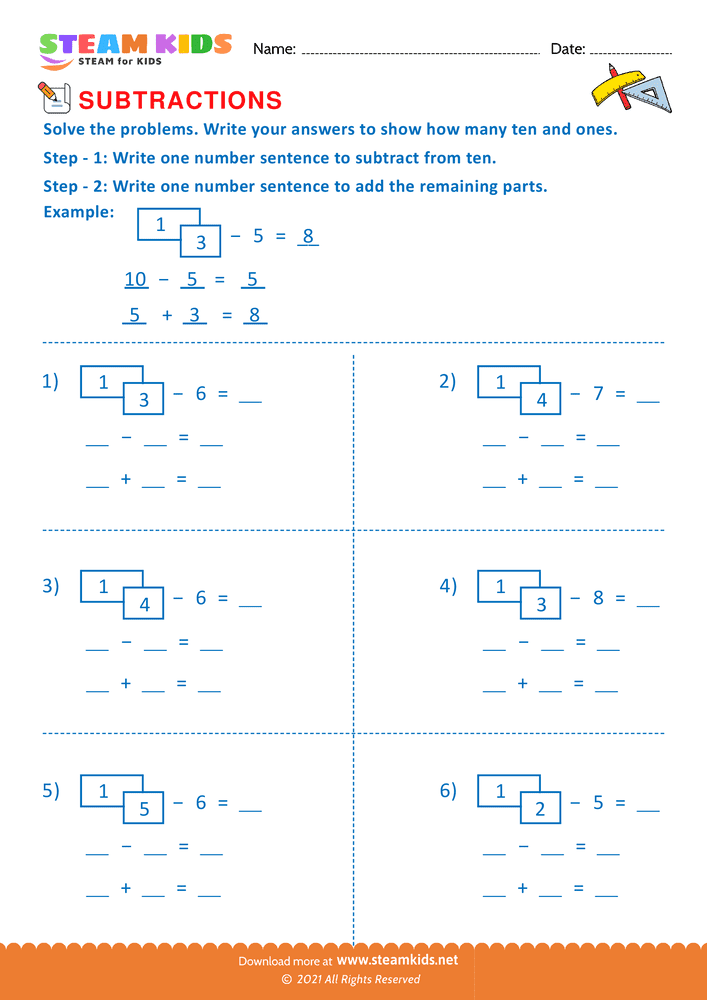 Free Math Worksheet - Subtract tens & ones - Worksheet 1