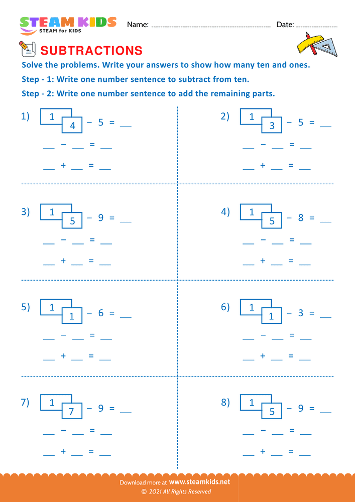 Free Math Worksheet - Subtract tens & ones - Worksheet 2