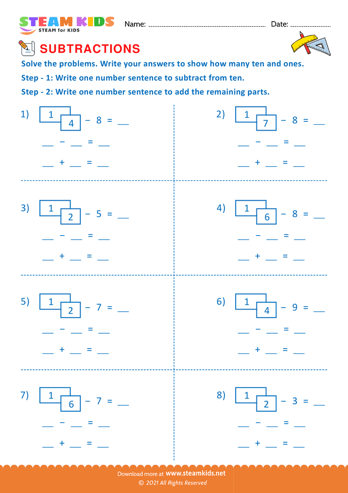 Free Math Worksheet - Subtract tens & ones - Worksheet 3