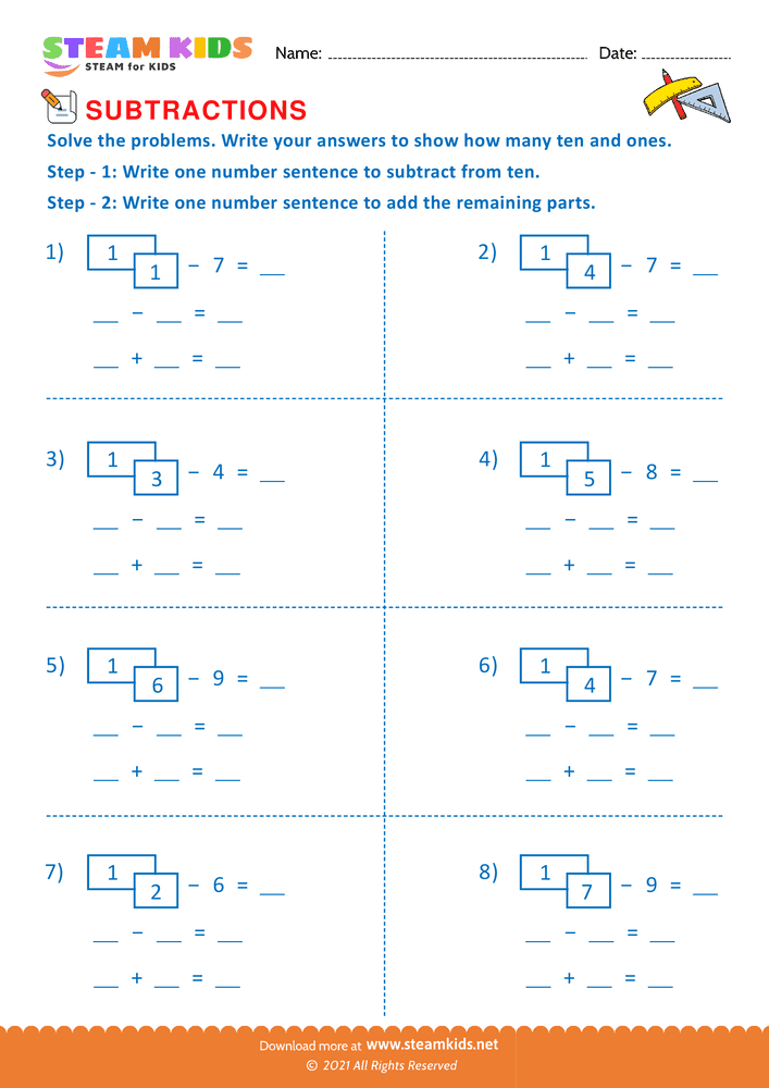 Free Math Worksheet - Subtract tens & ones - Worksheet 5