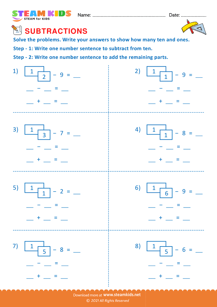 Free Math Worksheet - Subtract tens & ones - Worksheet 6