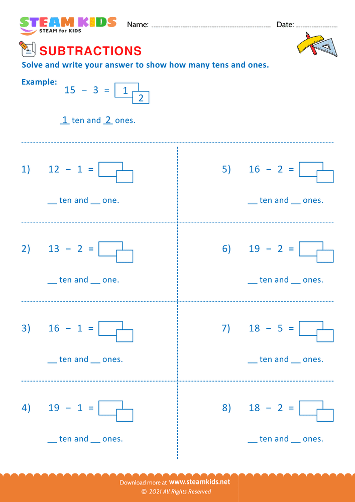 Free Math Worksheet - Subtract tens & ones - Worksheet 7