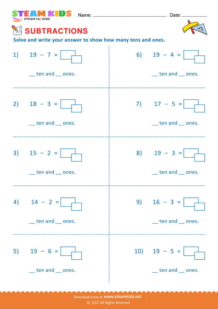 Free Math Worksheet - Subtract tens & ones - Worksheet 8