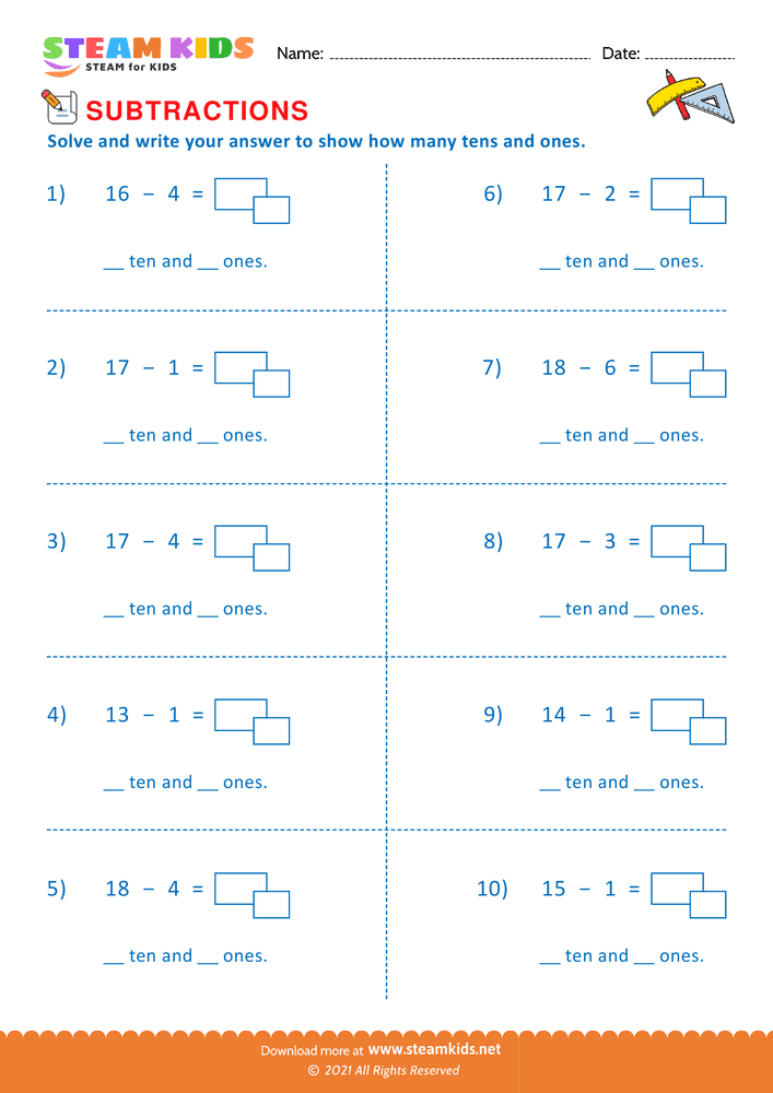 Free Math Worksheet - Subtract tens & ones - Worksheet 9