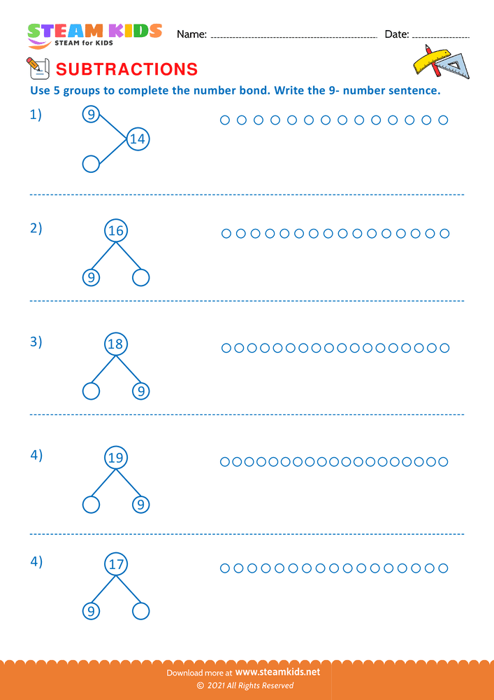 Free Math Worksheet - Subtract using 9 - Worksheet 6