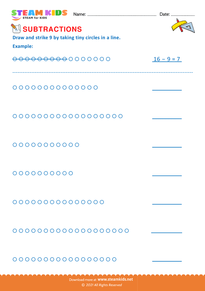 Free Math Worksheet - Draw and strike 9 - Worksheet 1