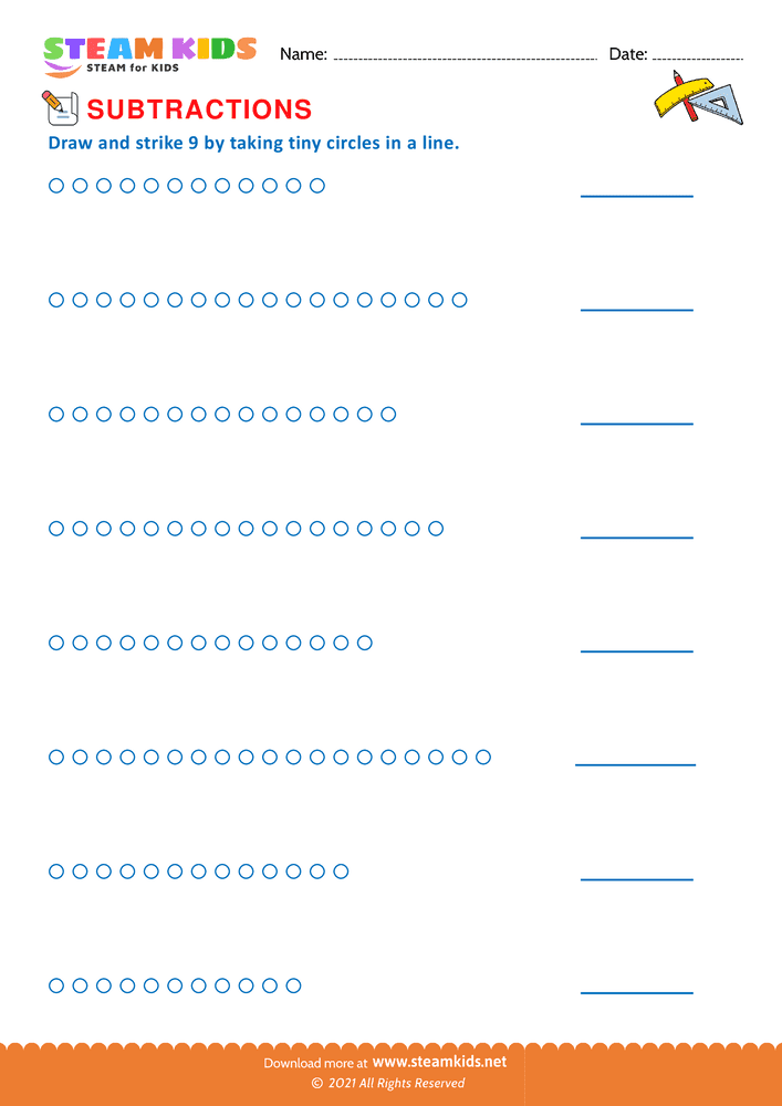 Free Math Worksheet - Draw and strike 9 - Worksheet 2