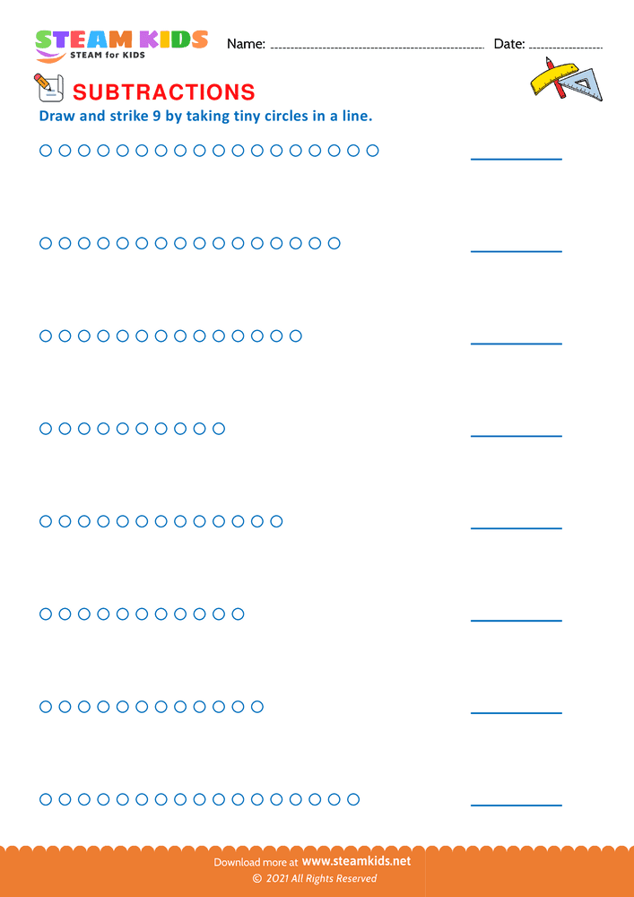 Free Math Worksheet - Draw and strike 9 - Worksheet 4