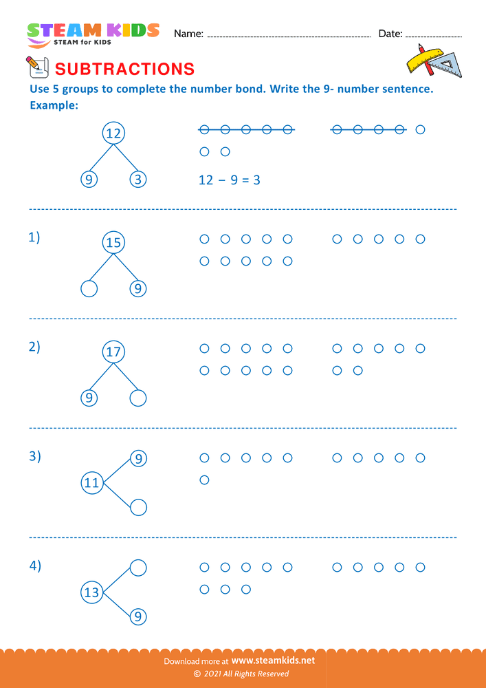 Free Math Worksheet - Number bond using 5 group - Worksheet 1