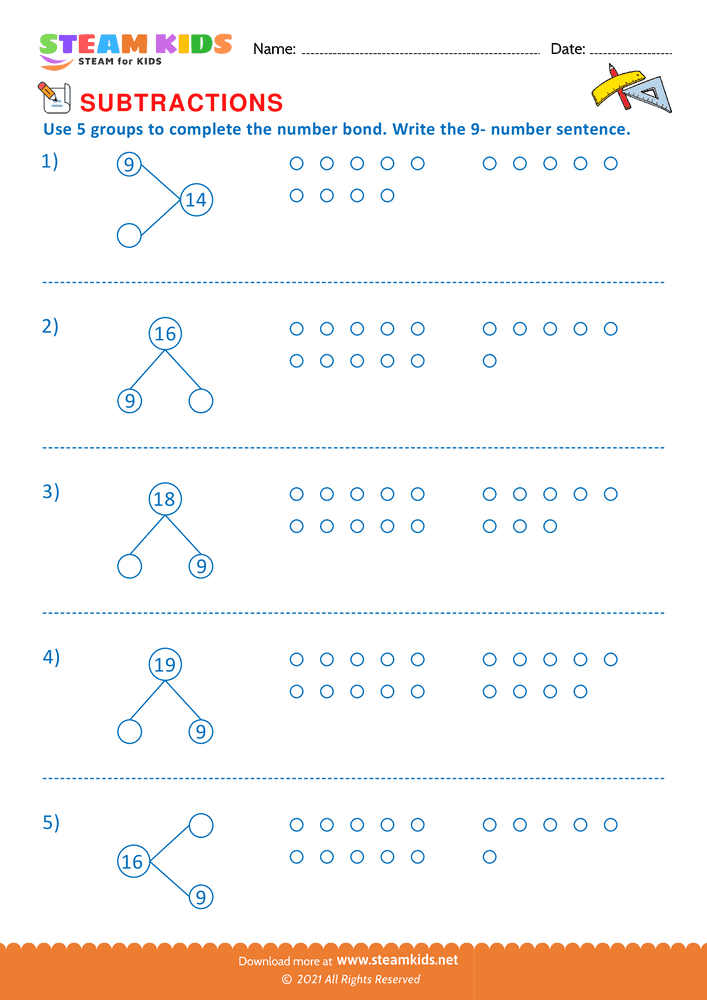 Free Math Worksheet - Number bond using 5 group - Worksheet 2