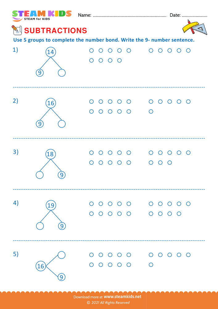 Free Math Worksheet - Number bond using 5 group - Worksheet 4